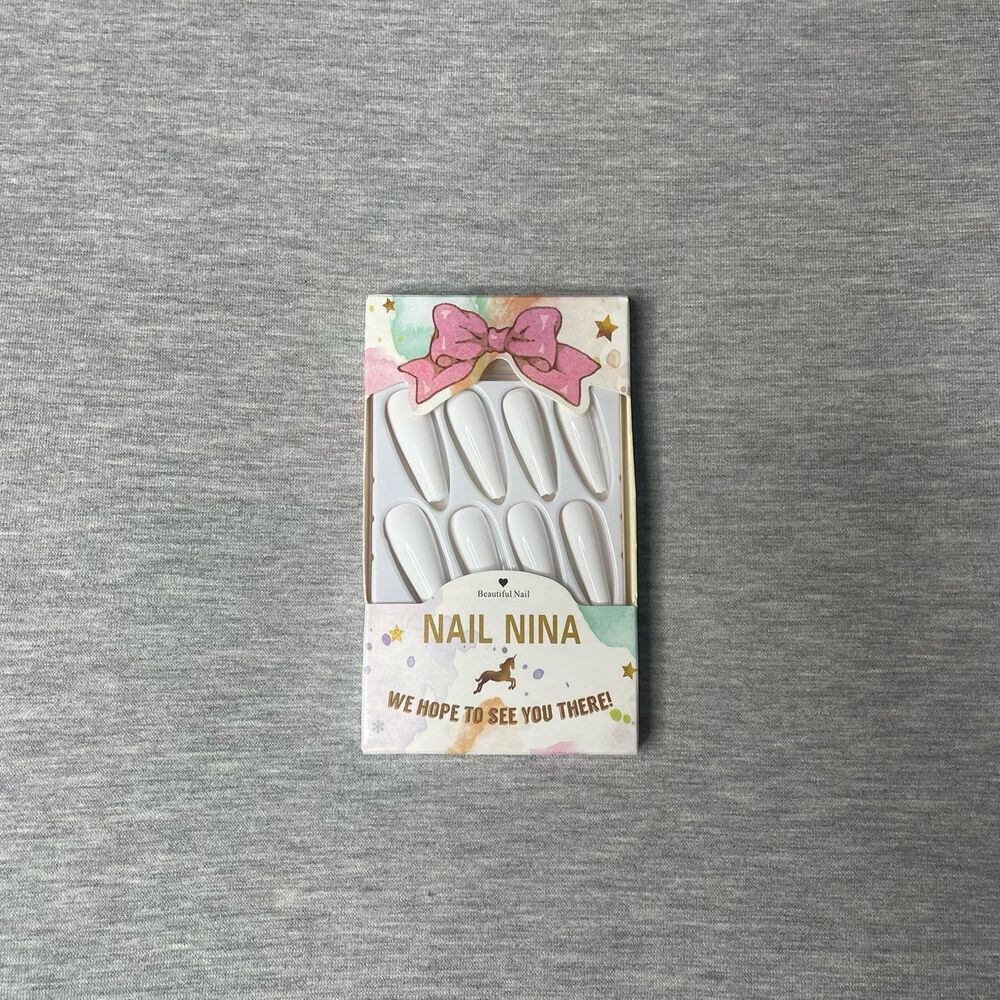 Nail Nina White Coffin Press On Long Acrylic Nail Tips